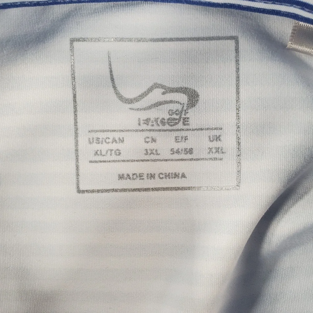 EAGEGOF Polo Shirt Men XL Short Sleeve Striped Blue White Stretch Button-Down